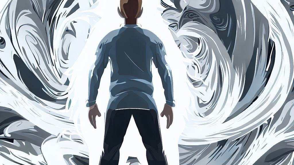 Hombre en medio de una tormenta de ideas