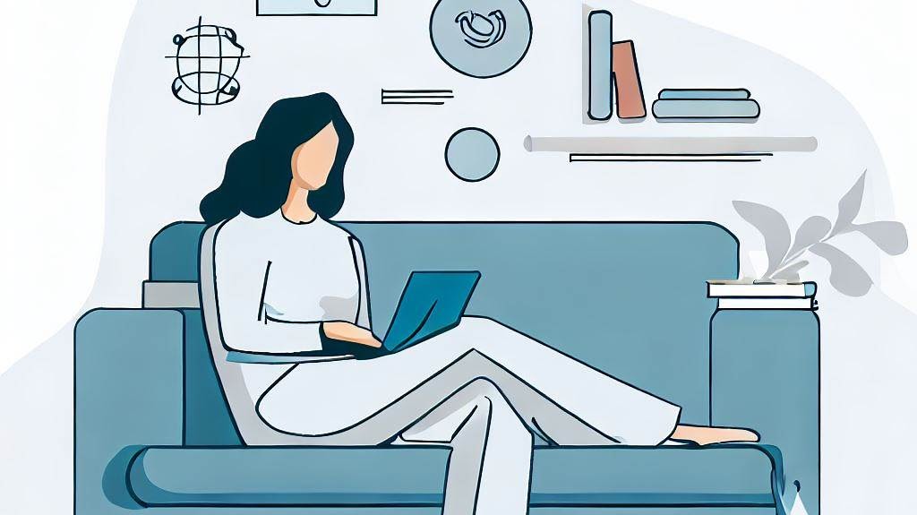 Imagen en vectores de mujer con laptop tomando terapia en línea