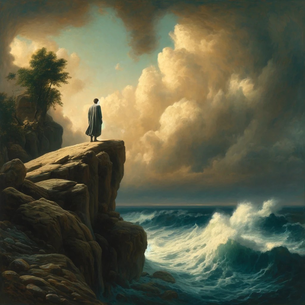 Persona mirando el mar picado