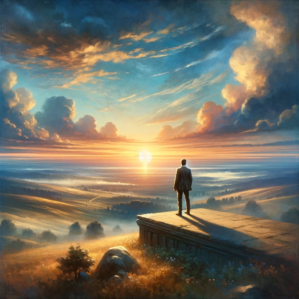 Hombre mirando optimista el amanecer