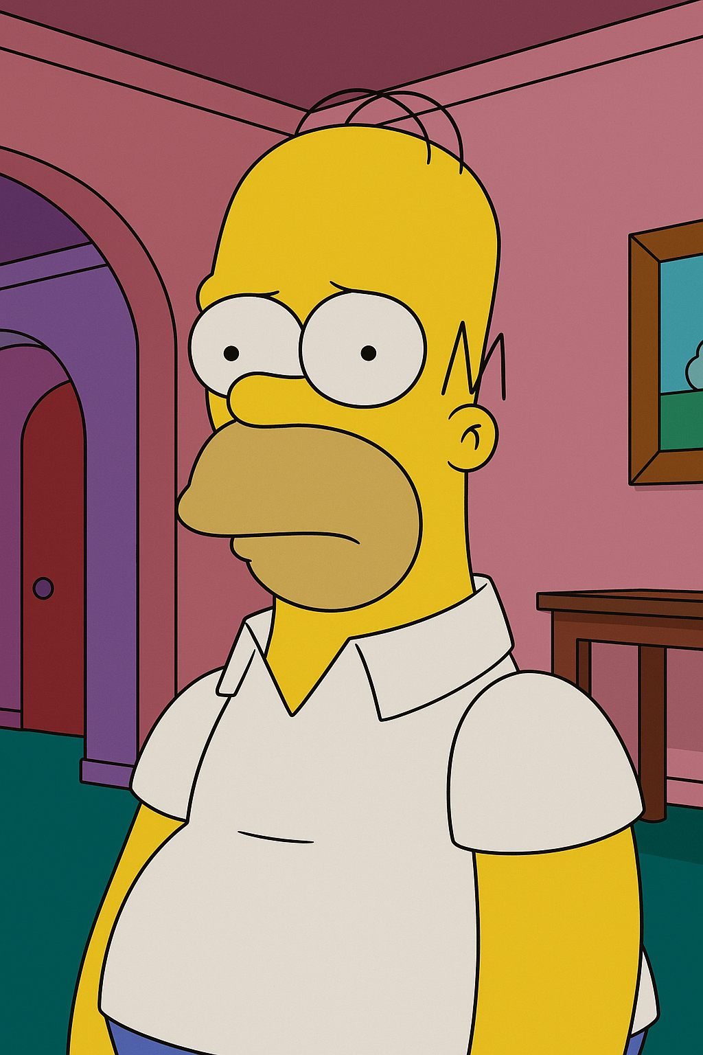 Homero simpsosn triste en la sala de su casa