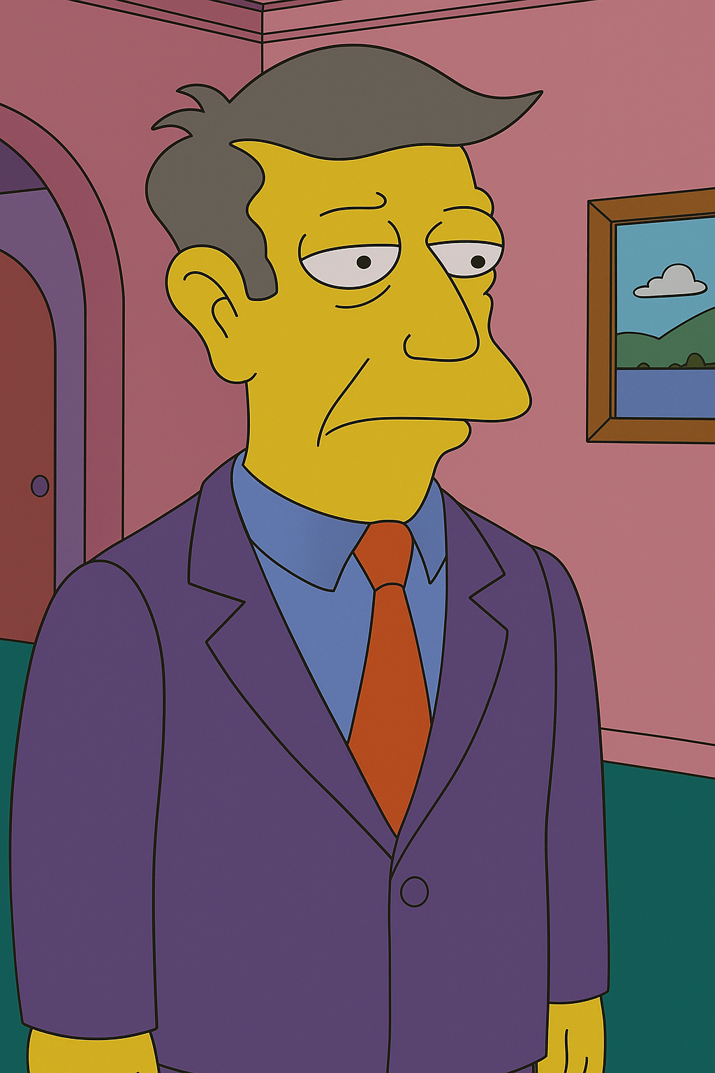 Seymour Skinner en la sala de los Simpsons
